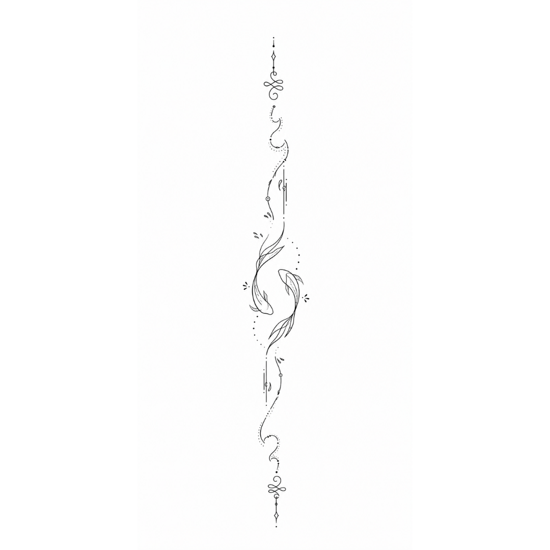 Carpes Koï – Tatouage Dos – Fineline