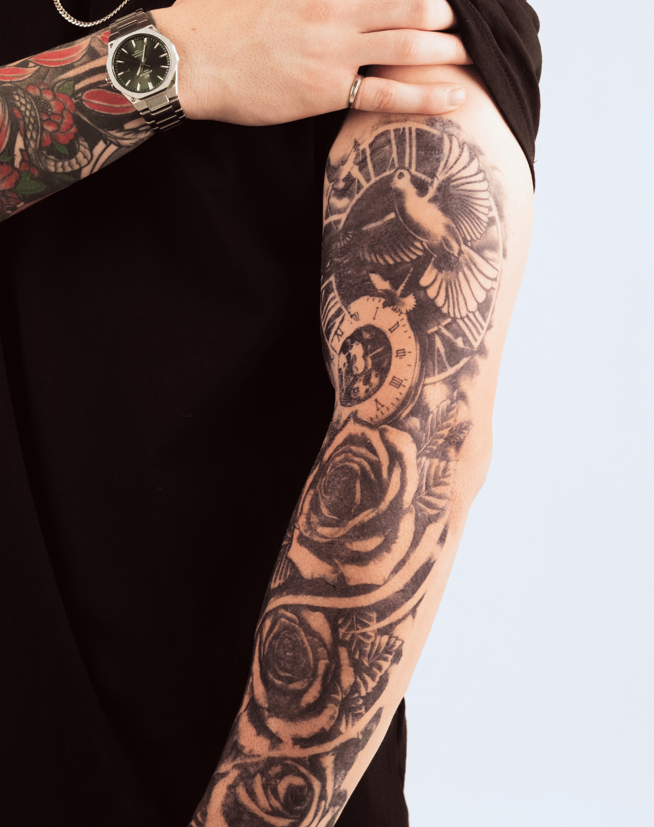 Manchette Colombe, Horloge & Roses